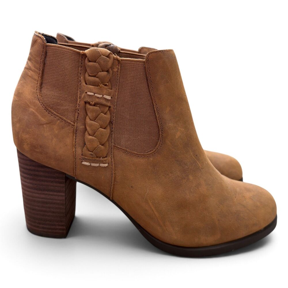 sperry dasher leah brown leather ankle boots 9m block heel chelsea boho western